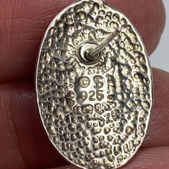 Vintage Shube Purple Oval Amethyst Hammered 925 Sterling Silver Pierced Earrings - Picture 11 of 11